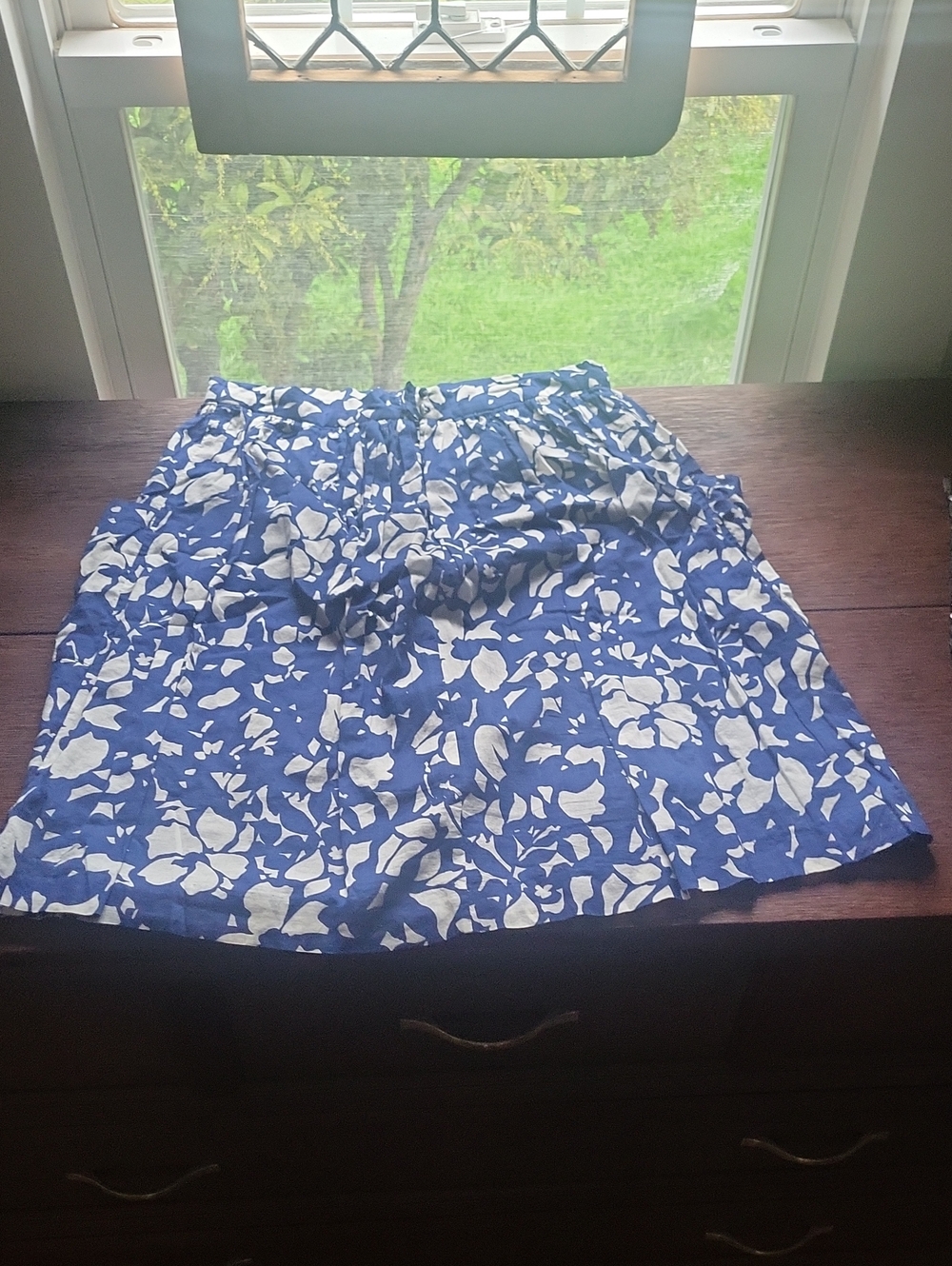 Blue Floral A-Line Skirt with Elastic Waist